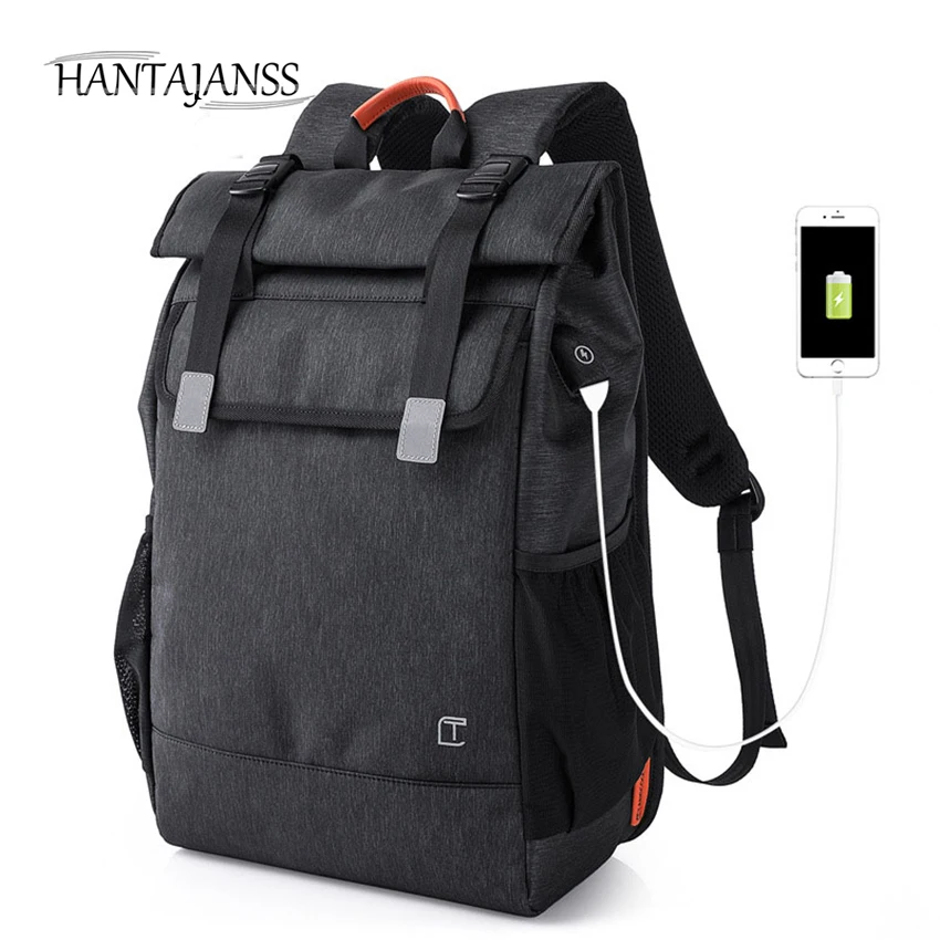 

HANTAJANSS 2018 Design Men backpack anti theft USB charging port for 14" 17" laptop backpack school bag Travel back bags luggage