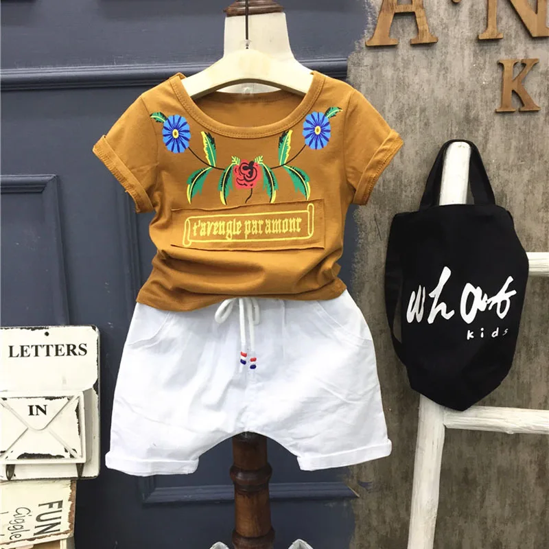 

Fashion Summer Children Kids Boy's Baby Male Printed Short Sleeve T-shirt Tops+Shorts Pants 2pcs Casual Clothing Sets Suit S5129