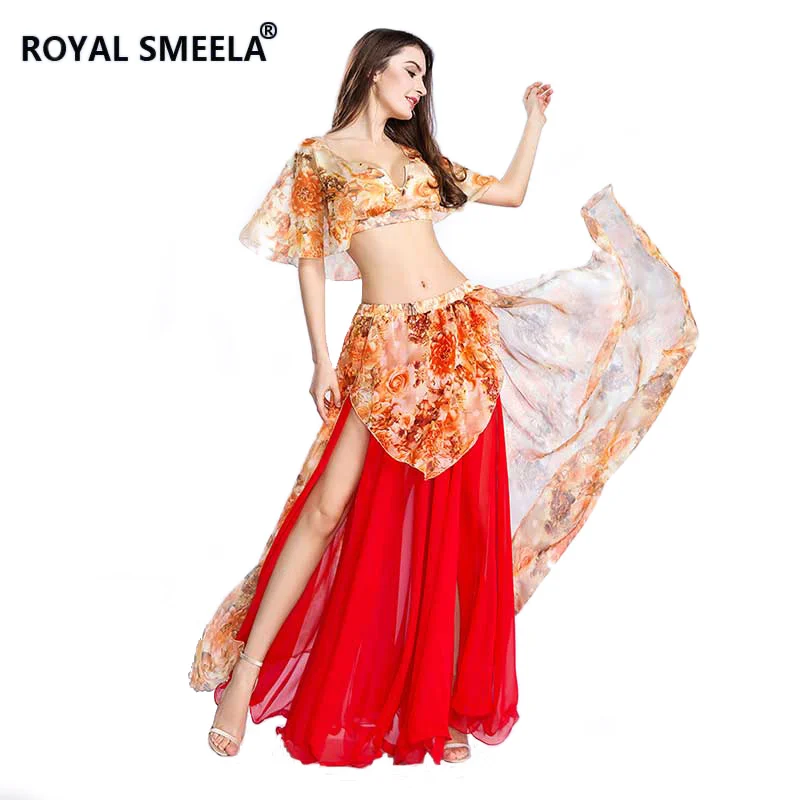 Sexy Belly Dancing Top Skirt Set Belly Dance Costumes Printed Crop Top Skirt Belly Dance