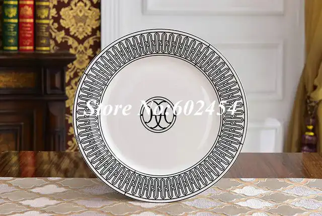 Online Shop Luxury Black Oval Bone China Dishes Plates Western