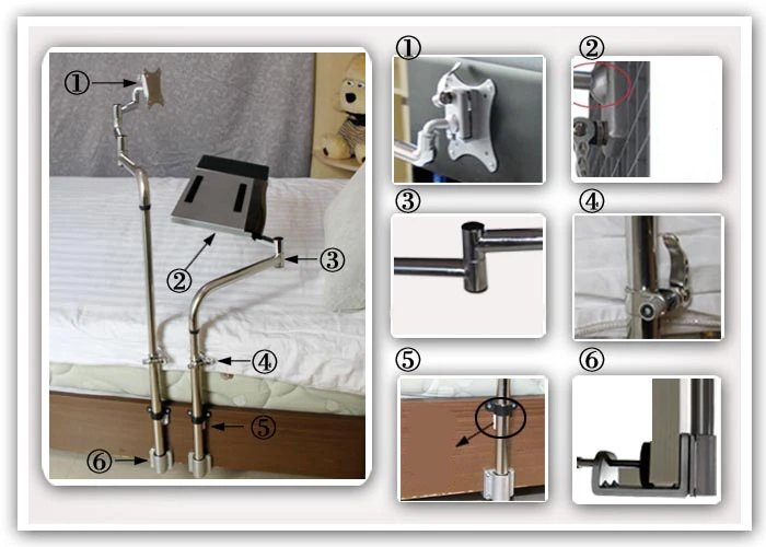 Прикроватный держатель для монитора, держатель клавиатуры, складной держатель, вращение на 360 градусов, свободное подъемное поворотное крепление для телевизора, прижимное крепление для кровати