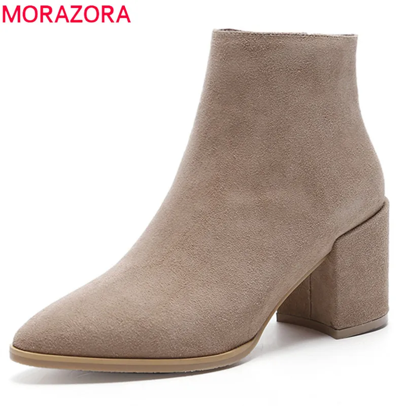 

MORAZORA 2020 top quality cow leather women boots pointed toe autumn ankle boots for women fashion zip high heels shoes woman