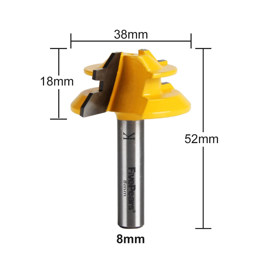 FivePears 45 градусов Блокировка Торцовочная фреза ширина 1-1/2 дюймов фреза с 8 мм хвостовиком деревообрабатывающие фрезы