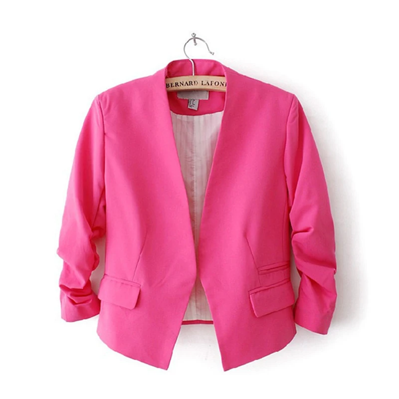 New arrival Jacket Blazer Lined With Striped no Button Women Pleated sleeves Coat Suit fashion Blazers Jacket Candy-colored