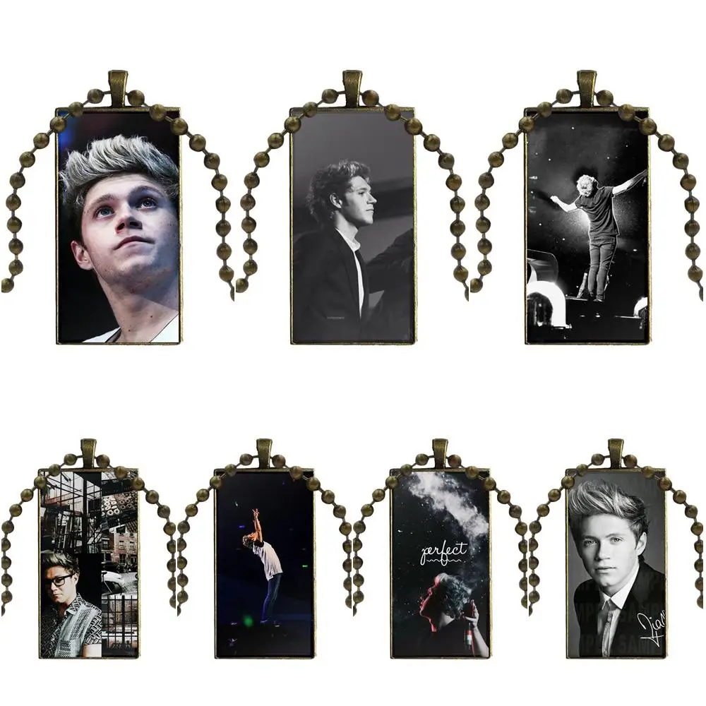 

For Women Choker Pop Star Niall Horan Glass Cabochon Jewelry Bronze Color With Long Pendant Choker Rectangle Necklace