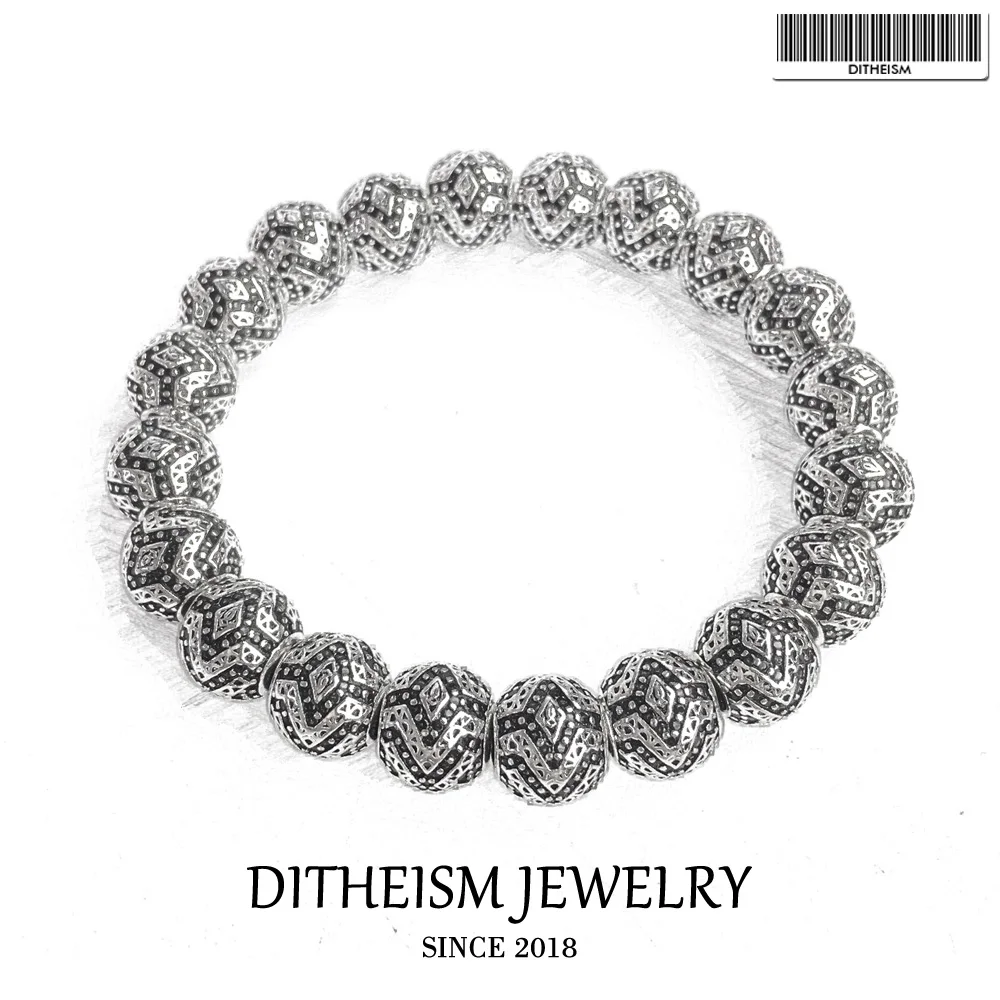 

10mm Strand Bracelets Panther Beads, 2018 New Blackened Silver Fashion Jewelry Trendy Ethnic Gift for Men Boy Women Girls