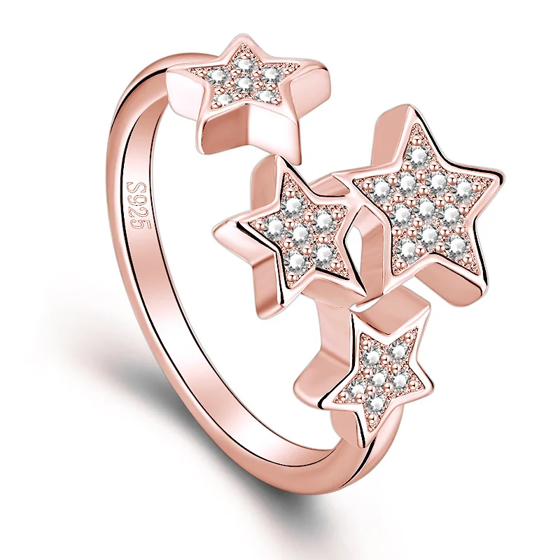 

latest stylish young ladies cute geometric rings 3A zirconia silver gold plating college women open cocktail star ring SP103