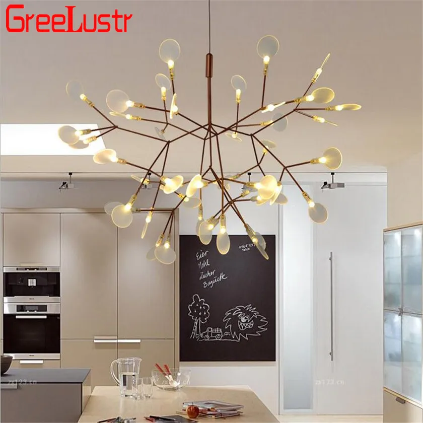 Art Decorate Tree Branch Led Pendant Light Acrylic Leaf Hanging