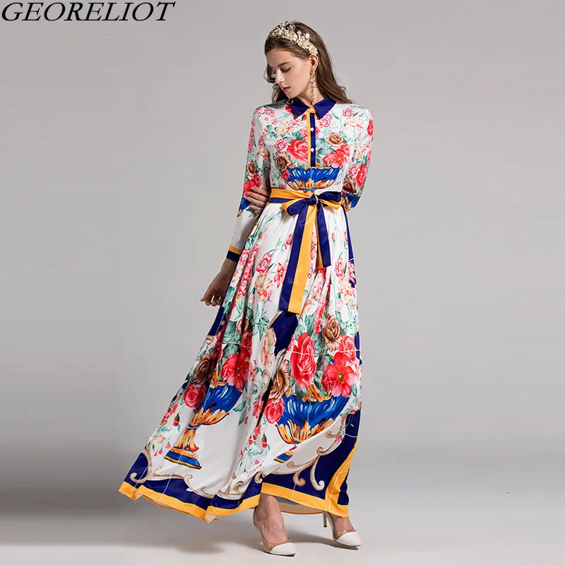 High Quality Long Maxi Dress 2017 New Fashion Runway Design Full Sleeve Ball Gown Vintage Floral Paty Dresses Vestidos De Festa long-floral-maxi : image High Quality Long Maxi Dress 2017 New Fashion Runway Design Full Sleeve Ball Gown Vintage Floral Paty Dresses Vestidos De Festa long-floral-maxi