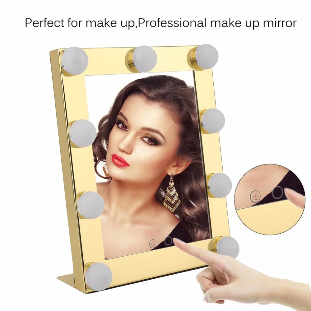 

Vanity Tabletops Lighted Makeup Mirror With 9 LED Bulb Lights Dimmer Beauty Mirror Portable Touch Screen Mirror US Plug Hot New