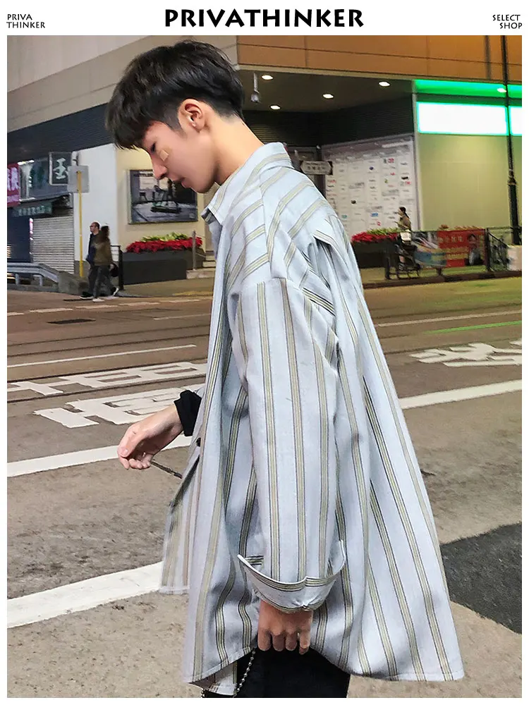 Privathinker Harajuku полосатые рубашки 2019 Мужская корейская модная рубашка с длинными