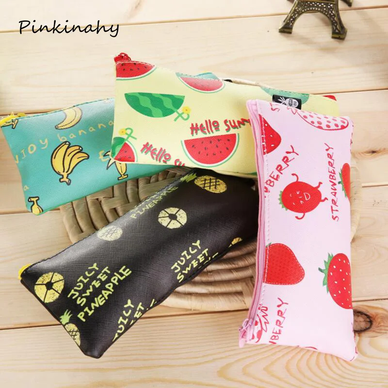 

1 PC Creative cute Kawaii fruits PU Leather Pencil Case Stationery Storage Organizer Bag School Office