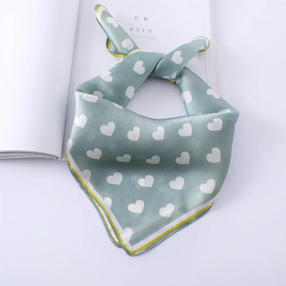 

yishine High Quality Silk Neckerchief Lovely Hearts Print Scarf Women Fashion Square Scarves Neck Wraps Neckerchief 53*53cm