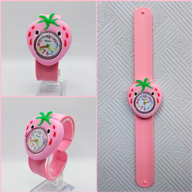 Детские часы с 3d-изображением головы редиски, детские наручные часы, детские часы с лентами, настольные часы, кварцевые часы для девочек и мальчиков, подарок - Цвет: Розовый