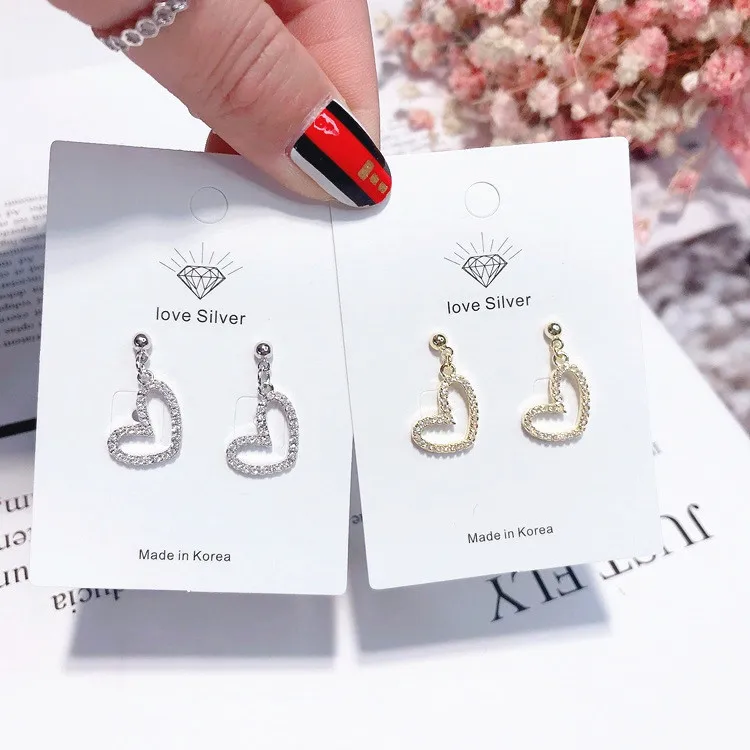 heart full cubic zircon earring 925 silver pin Hypoallergenic fadeless alloy fashion jewelry stud earrings for women girl gift