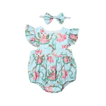 

2Pcs Cute Infant Baby Girl Floral Bodysuit Ruffle Jumpsuit Outfits Headband Set Newborn Bodysuit Body Baby Girl Clothing Sunsuit