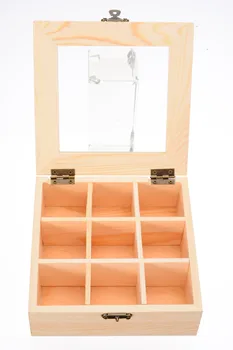 

Mayitr 9 Compartments Vintage Wooden Jewelry Box Glass Top Storage Container Home Organizer Handmade Craft Jewelry Case