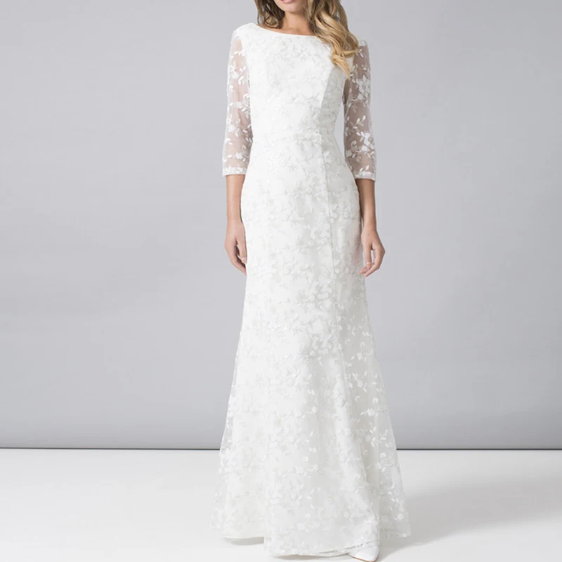 Dreamy Bridal 2019 Vintage A line Boat neck Wedding Dress Backless Lace