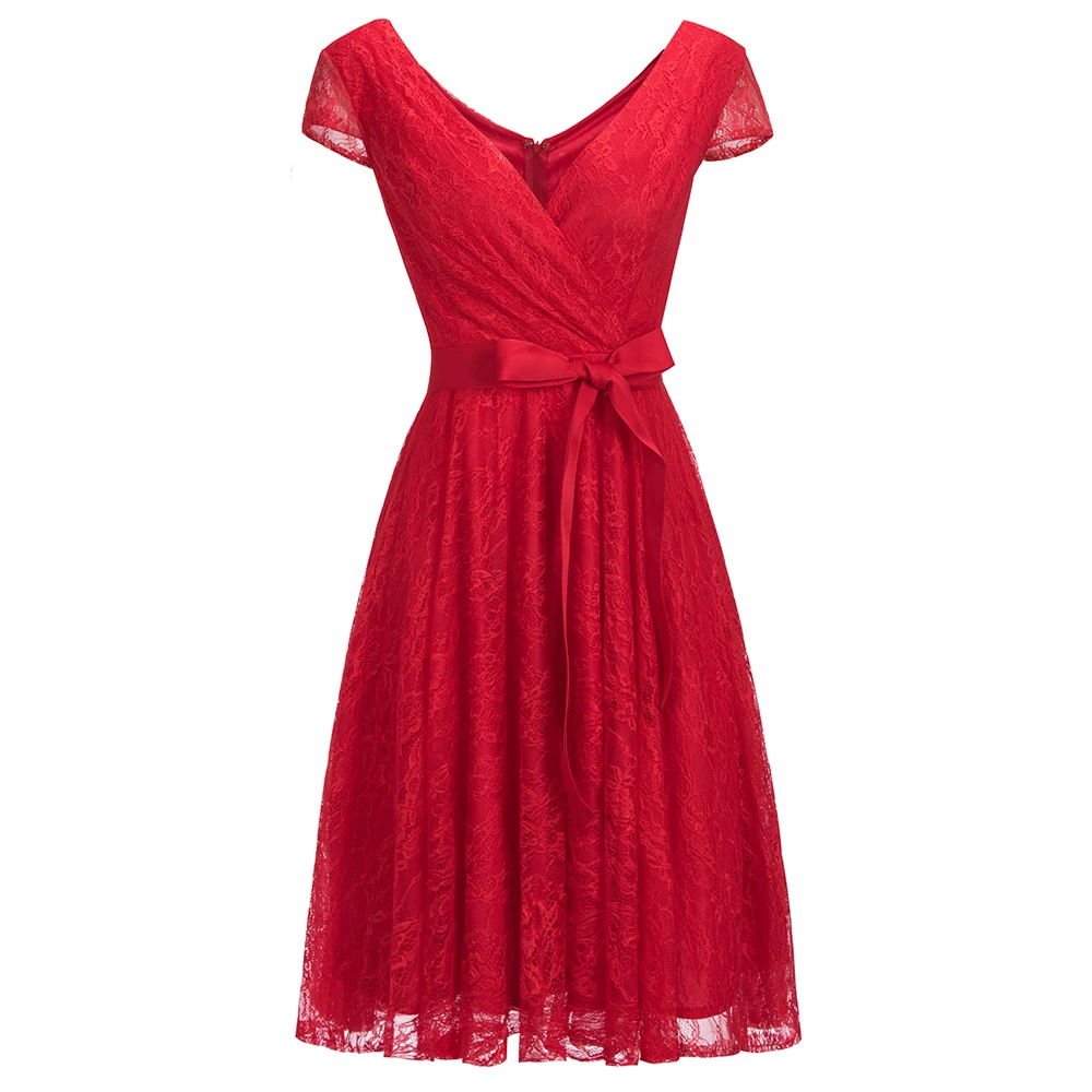 Пикантные элегантные темно-красного цвета с короткими КРУЖЕВНОЙ ХАЛАТ коктейльные платья размера плюс; Robe de коктейльное