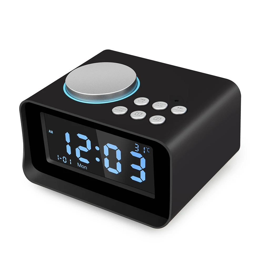 

Desktop Wireless Bluetooth Speakers Alarm Clock FM Radio USB Charging Port U Disk TF Card MP3 Player Thermometer with Mic