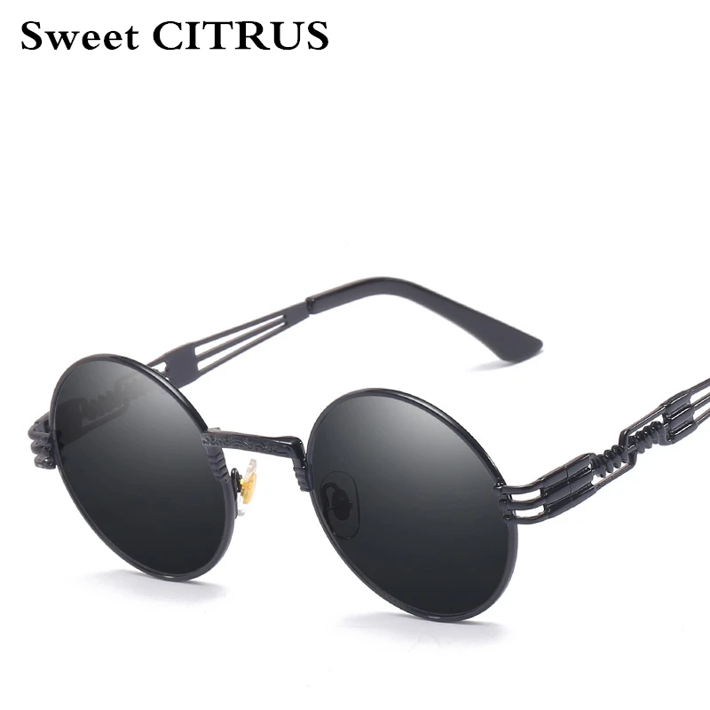 

Sweet CITRUS Luxury Brand Metal Round Steampunk Sunglasses Men women Coating Sun Glasses Male Vintage oculos de sol masculino