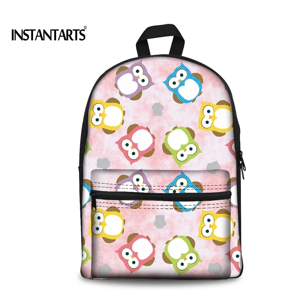 

INSTANTARTS Pink Animal Owl Printed Women Canvas Backpack Casual School Backpacks for Teens Girls Rucksack Travel Laptop Bagpack