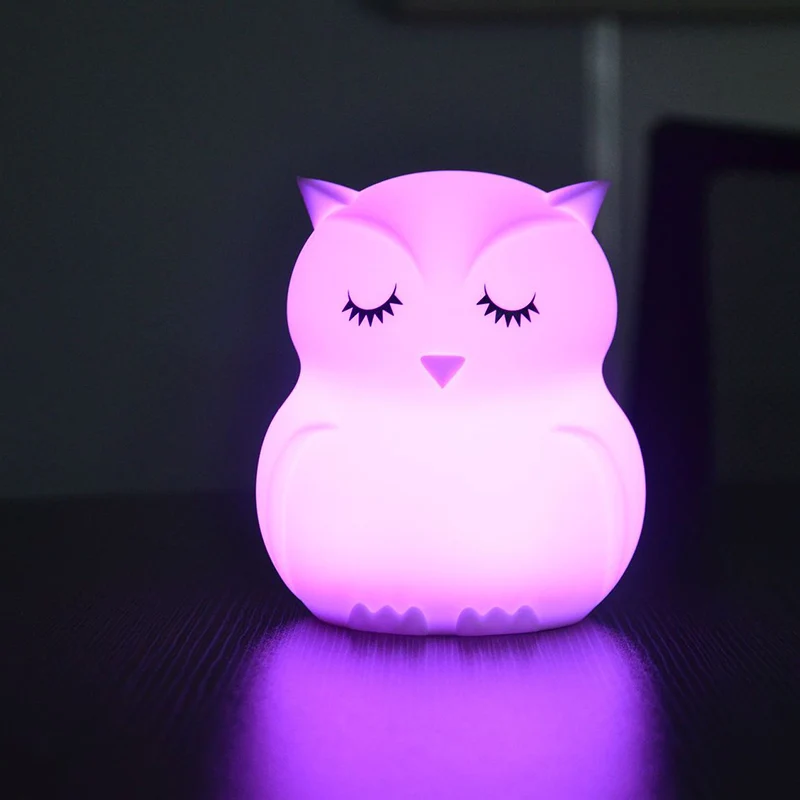 Cute owl cartoon colorful LED Lamp creative silicone night light children's toy lamp bedroom decoration USB charging light (1)