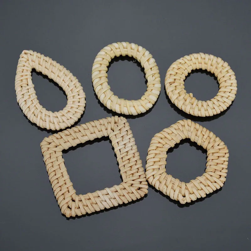 

2PCS New Rattan Natural Weave Knitting Geometric Charms Pendants Connectors For DIY Handmade Earrings Accessories Findings