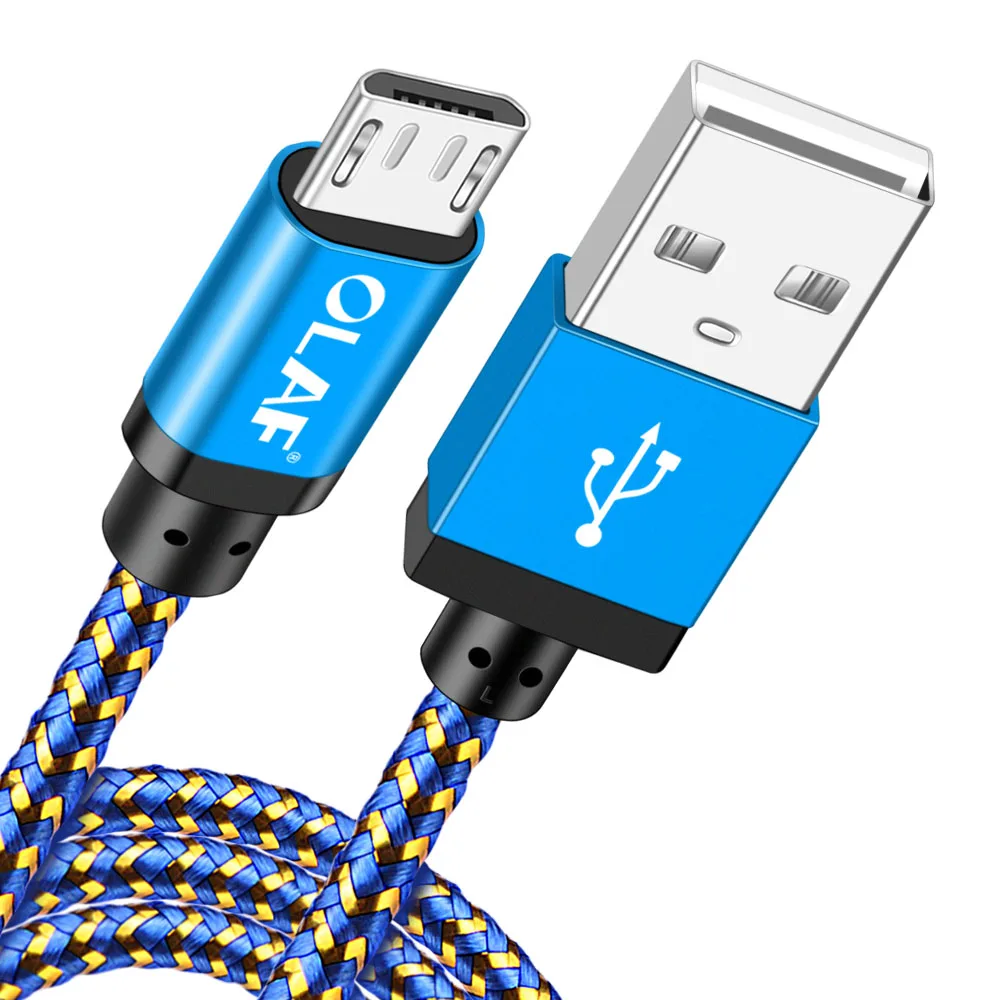 Олаф 1 м 2 м 3 м микро USB кабель 2А нейлон плетение Быстрая зарядка USB кабель для передачи данных для samsung для Xiaomi USB ЗУ для мобильного телефона шнур - Цвет: Blue