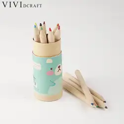 Vividcraft корейский канцелярские 12 шт. HB симпатичный медведь мультфильм Мини Цвет карандаш с картина точилка для карандашей Цветной карандаш