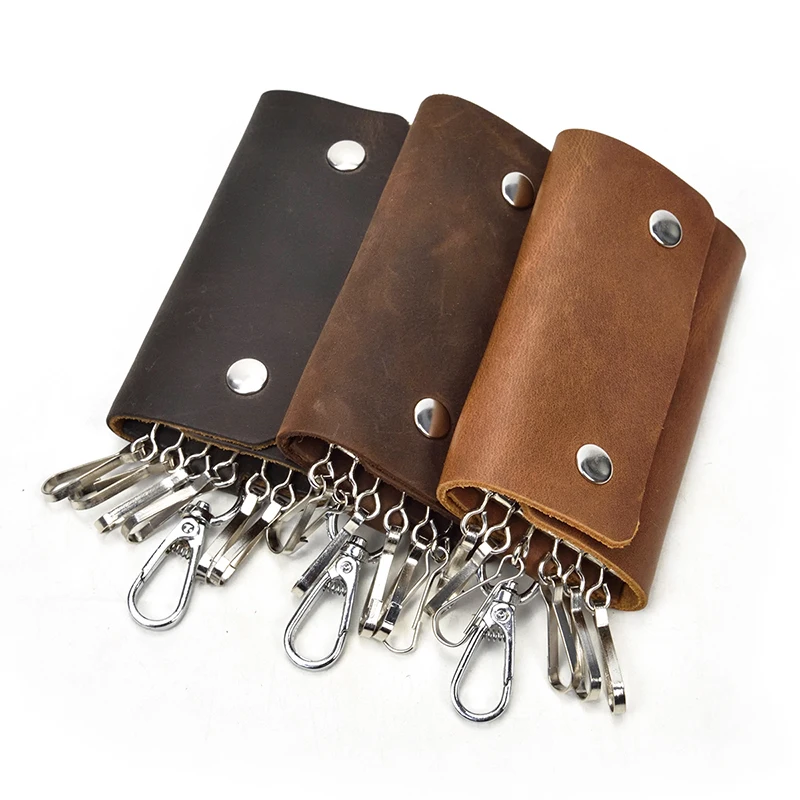 

Men's Big crazy horse leather clutch bag Double layer Genuine leather wallet zip around long wallet Large card long purse