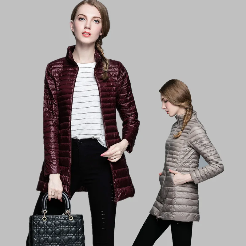 

Woman Coat 90% White Duck Down Long Jacket Female Overcoat Ultra Light Slim Solid Jackets Winter Coat Portable Fashion Parkas