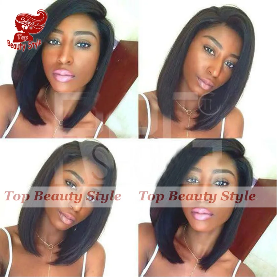 

Hot Style For Summer 10-16 Inch Short Bob Straight Wigs Free Part Heat Resistant Glueless Synthetic Lace Front Wig Black Stock