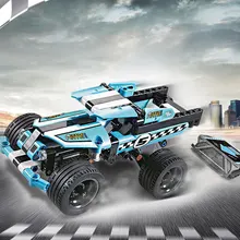 Крутой автомобильный строительный блок синие подарки в сборе Заводной автомобиль для гонок Прямая