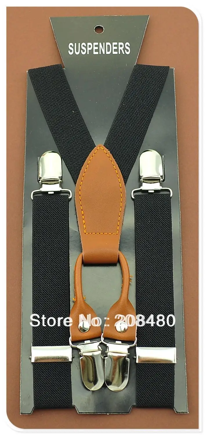 Free Shippingygenuine Leather 2.5cm Wide "black" Kids Suspenders Boys
