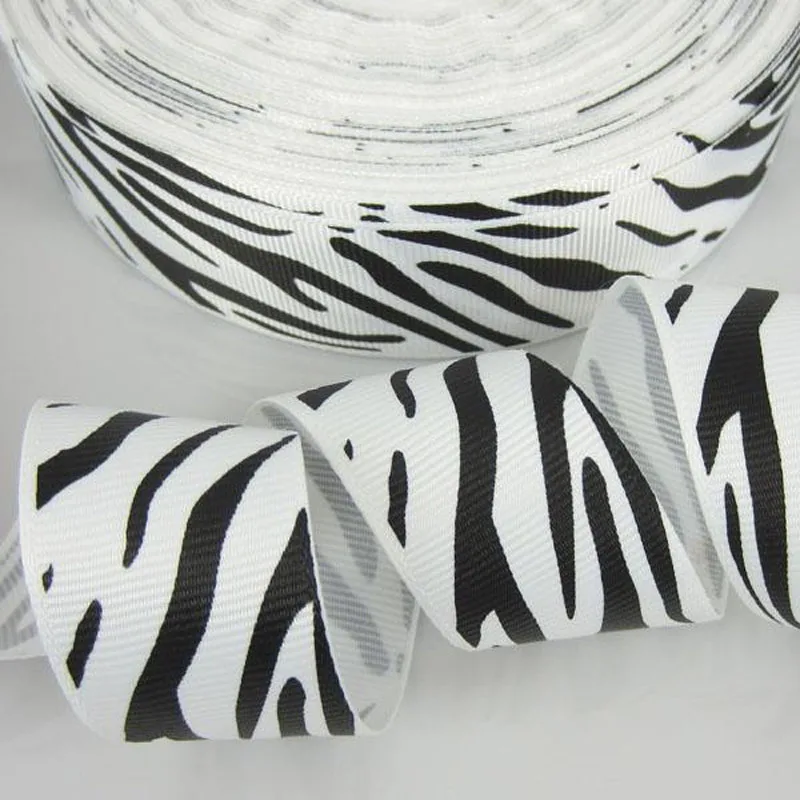 

10Yards Width 1" Printed White Black Zebra Stripe Grosgrain Ribbon For Craft Scrapbooking DIY Wedding 25mm ribbon bow