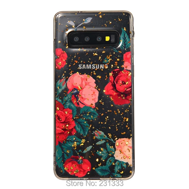 Мягкий ТПУ чехол C-ku для samsung Galaxy S10 PLUS S10E с блестящими цветами и мрамором, цветной чехол из фольги с блестками, Роскошный чехол для телефона 100 шт