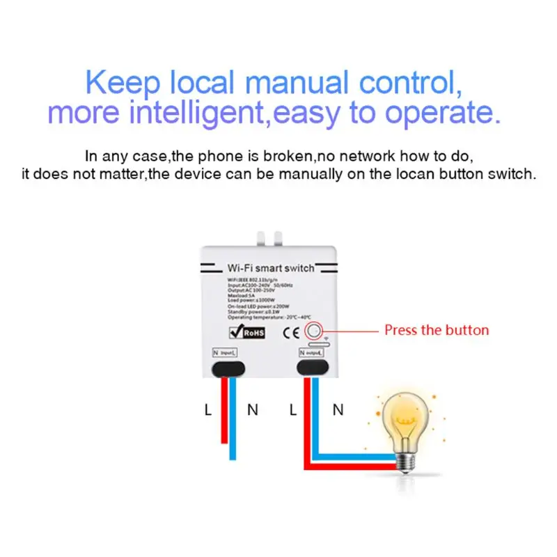 

Wifi Smart Switch Wireless APP Remote Control Smart Home Module AC100-240V 5A