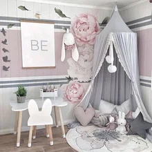 Cobertor redondo rosa/branco/cinza, cama para meninas, berço, cortina com renda, crianças, jogar barraca dome pendurado quarto das crianças