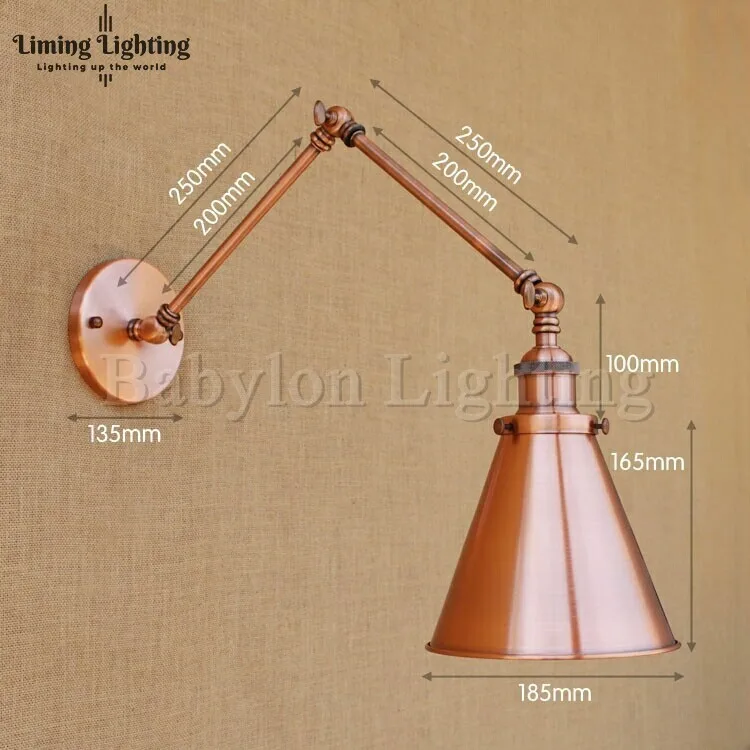 Современный винтажный Лофт Регулируемый промышленный металлический настенный светильник Ретро поворотный кронштейн латунный светодиодный настенный светильник Кантри стиль бра светильник - Цвет абажура: Red