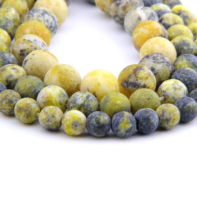 

Natural Stone Yellow Turquoises Frosted Gem stone Beads Matte Round Beads 4 6 8 10 12MM For Jewelry Making Fit DIY Bracelet