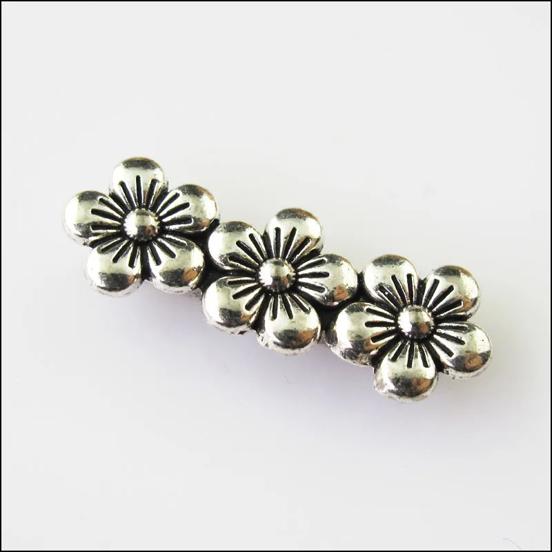 

10Pcs Antiqued Silver Color 3Holes Flower Spacer Beads Bars Charms Connectors 9.5x26mm
