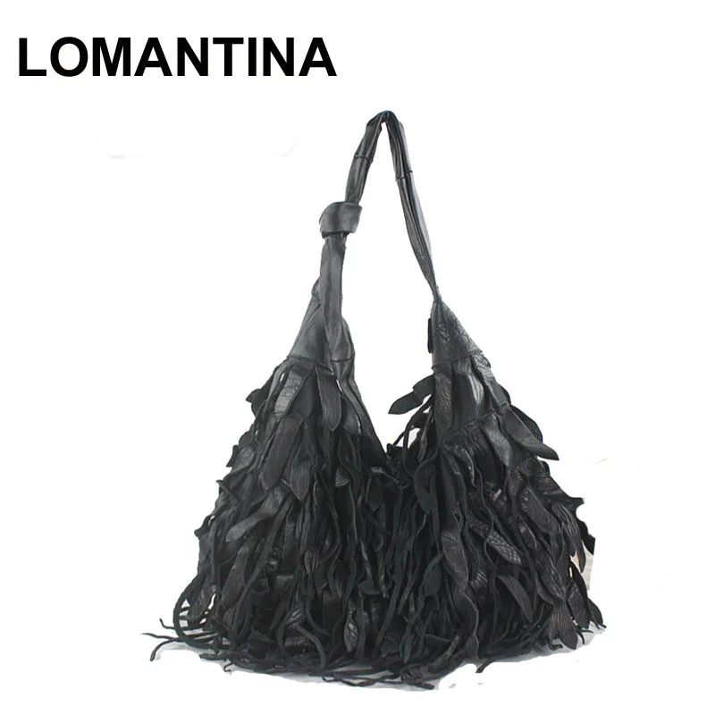 black leather tassel bag