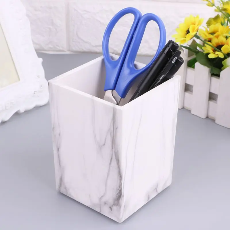 Marble Desk Pen Pencil Holder Case Box Makeup Brush Office Organizer Stationery in Pen Holders