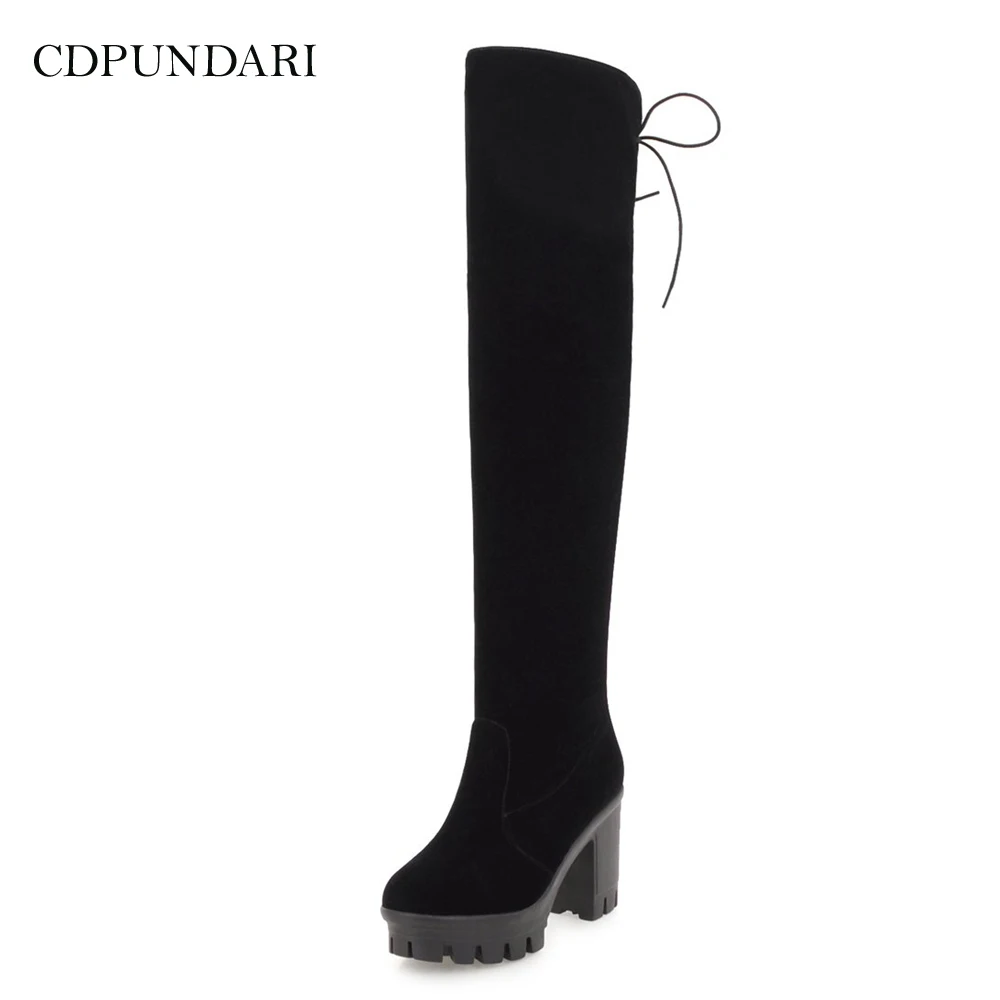 

CDPUNDARI Black High heel over the knee boots women thigh high boots Ladies platform Winter Boots shoes woman