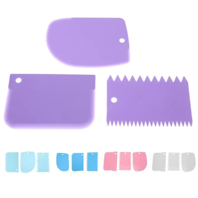 

3pcs Cake Scraper Plastic Dough Icing Fondant Scraper Cake Decorating Baking Tool Tool Pastry Spatulas Jagged Edge Cutters