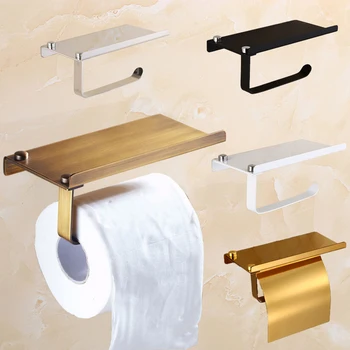 

Stainless Steel Toilet Paper Holder Paper Roll Hanger with Mobile Phone Storage Shelf Polished for Living Room Toilet Bedroom