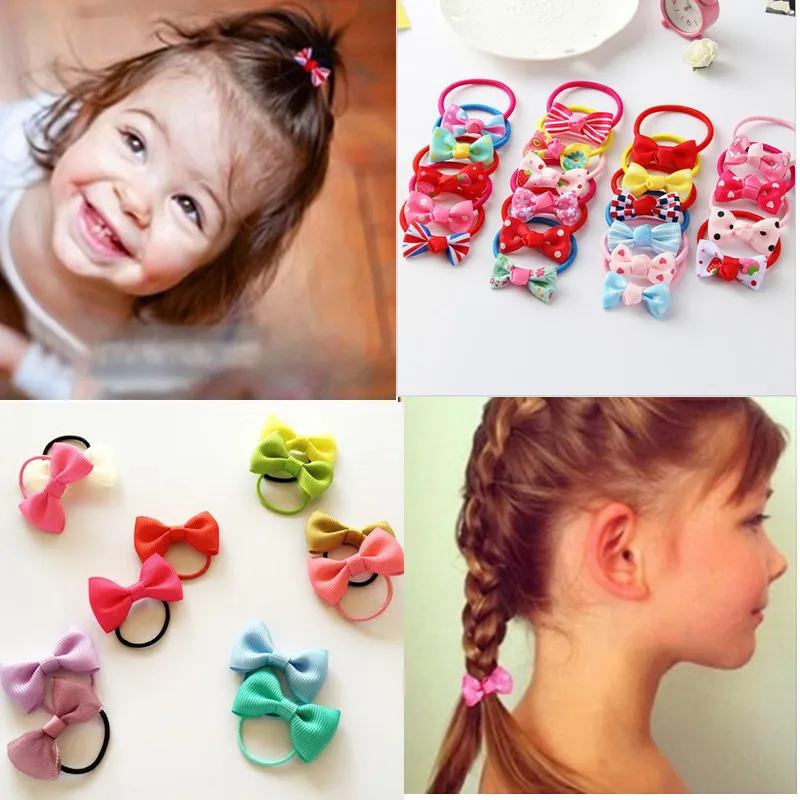 

10Pcs/lot girl hair grosgrain ribbon Bow with elastic hair bands kids hair accessories Mini Bow bebe little Girls' Hair ropes