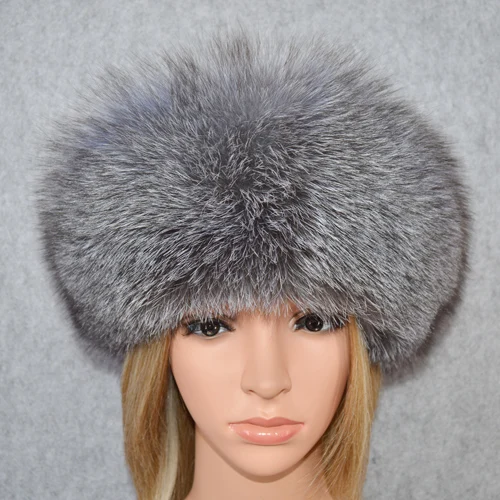 blue grey Зимняя женская уличная ветрозащитная шапка из натурального Лисьего меха, женские шапки-бомберы из натурального Лисьего меха, дизайн, шапки из натурального Лисьего меха - Цвет: blue grey