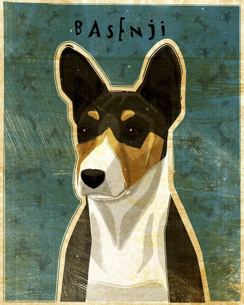 

Vintage Dog Painting animal Basenji Chihuahua Bulldog Prints poster Canvas Print (50x75cm) home decor